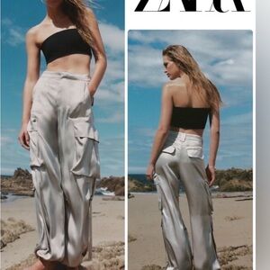 ZARA SATIN EFFECT CARGO PANTS SIZE XS